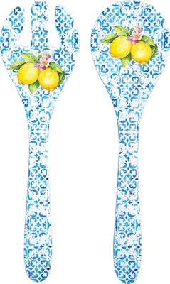 Produktbild von Salatbesteck Besteck ISCHIA Zitronen L. 28cm weiß blau gelb Melamin Easy Life
