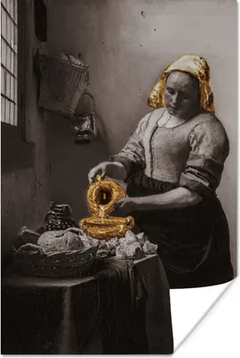 Produktbild von MuchoWow® Poster Das Milchmädchen - Johannes Vermeer - Gold 80x120 cm - Papierdruck
