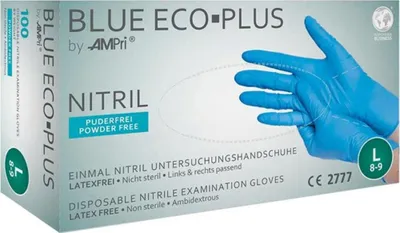 Produktbild von Ampri Einweghandschuhe Nitril, BLUE ECO PLUS, puderfrei, Gr.S