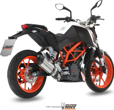 Image de Système d?èchappement Mivv complet 1x1 en acier inoxydable avec capuchon en carbone Suono Sport pour KTM Duke 390 ccm année 2013 - 2015