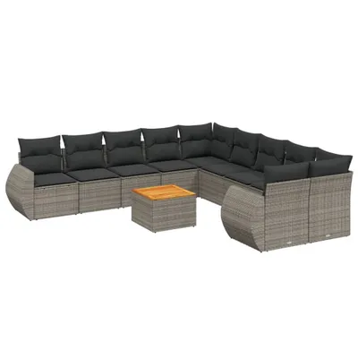 Produktbild von vidaXL 11-tlg. Garten-Sofagarnitur mit Kissen Grau Poly Rattan