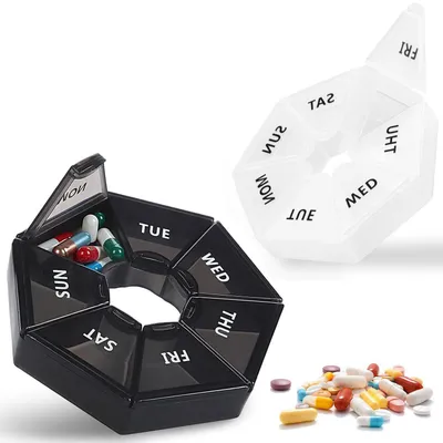 Produktbild von Tablettenbox 7 Tage 2er Set Morgens Abends Tragbar Feuchtigkeitsbeständig BPA-Frei Schwarz+Weiß