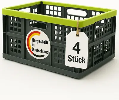 Produktbild von Einkaufskorb BigDean 4 x Faltboxen faltbar, extra groß und stabil, Faltkorb, Einkaufskorb | Ideal für Lebensmittel und Transport – Box  Germany