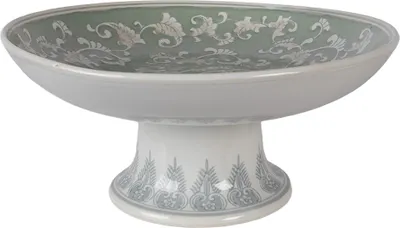 Image de Clayre & Eef Plat à tarte sur pied Ø 26x13 cm Blanc Vert Porcelaine