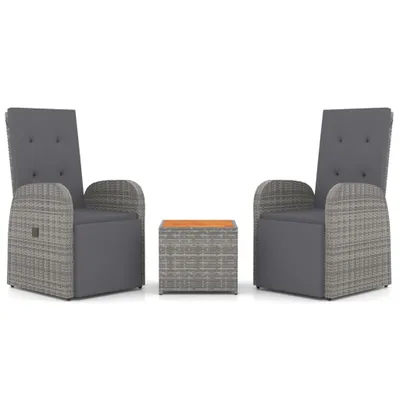 Obrázok produktu pre vidaXL 3-dielna záhradná obývacia súprava Grey Poly Rattan & masívne drevo Acacia