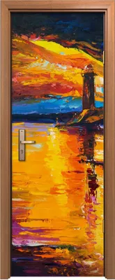 Produktbild von Türposter 70x200 cm Türaufkleber Türtapete Türfolie Klebefolie Meer Sonnenuntergang Boote Leuchtturm