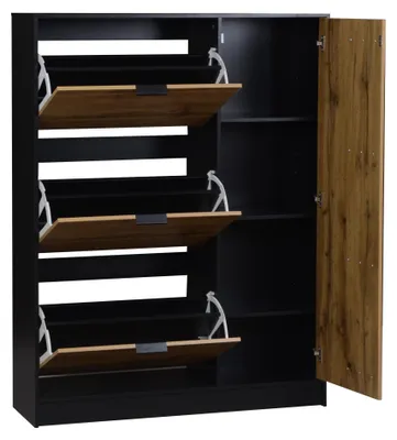 Produktbild von Schuhschrank 100x30x130cm aus MDF mit 3 Klappfächern und geschlossenem Türfach für den Eingangsbereich