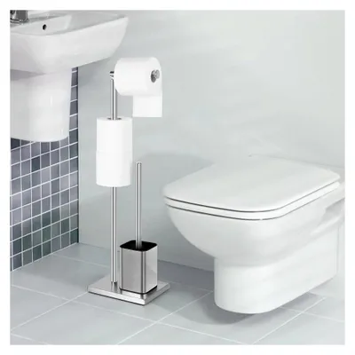Produktbild von Edelstahl Toilettenpapierhalter mit Klobürste, freistehende Garnitur (Silber)