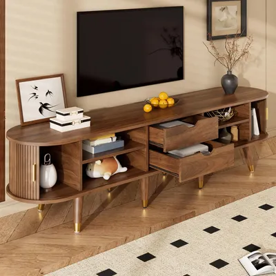 Image de MODFU Meuble TV - Avec Espace de Rangement - MDF - 175x38x45 cm - Couleur Du Bois - Finition Mate