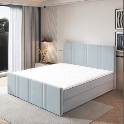 Produktbild von Masseno Boxspringbett COMOZA 160x200 cm Komplett-Set mit Bonell Matratze und Topper, Polsterbett mit Bettkästen -Hellgrau, PAROS 05