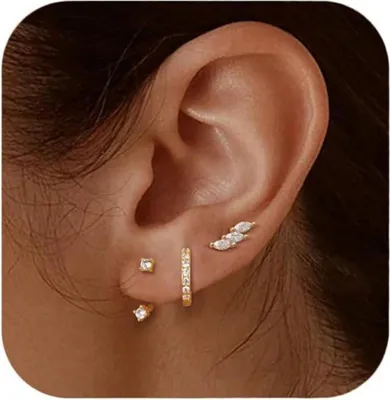 Image de Boucles d'oreilles set argent 925 dames créoles zirconium 14 carats or plaqué