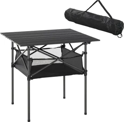 Produktbild von Aluminium Campingtisch klappbar – Leichter Falttisch inklusive Netztasche & Tragetasche, Schwarz, 70x70x69 cm