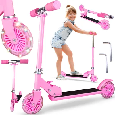 Immagine prodotto di MalPlay Monopattino per bambini Monopattino da città Pieghevole con ruote luminose Monopattino LED Rosa dai 3 anni in su