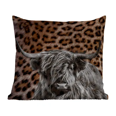 Obrázek produktu pro MuchoWow® Vnější polštář - Skotský horal - Kráva - potisk pantera -60x60 cm- Odolnost proti povětrnostním vlivům - polštář do obývacího pokoje
