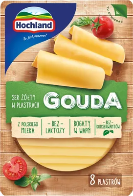 Zdjęcie produktu dla Hochland Gouda ser żółty w plastrach. Ser podpuszczkowy dojrzewający 135 g