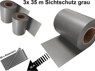 Produktbild von 3 Stück Sichtschutz Streifen Doppelstabmatten für Zaun Folie Rolle Zaunblende Keton PVC Kunststoff Sichtschutzstreifen 35m x 19cm grau