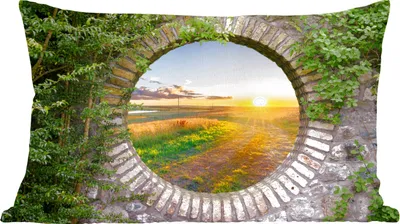 Produktbild von MuchoWow® Zierkissen Sofakissen Wohnzimmer Dekokissen 60x40 cm Landleben - Ausblick - Sonne - Kopfkissen - Polster mit Foto