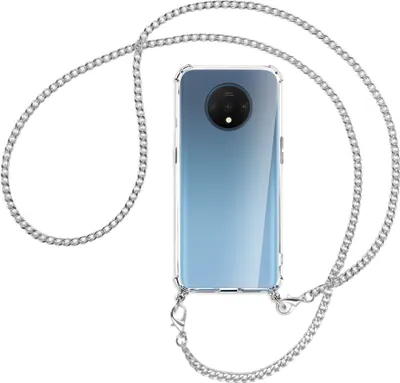 Produktbild von Handykette Backcover-Schutzhülle mit Band (Metall silberfarben) für OnePlus 7T - silberfarbene Kette