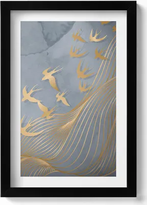 Produktbild von Illustration von fliegenden Vögeln– Wandbild mit Rahmen – Gerahmtes Bild  – Wanddekoration – 20x30 cm – Schwarz