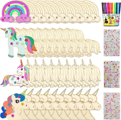 Produktbild von Bastelset Einhorn, 40 Teile, mit 12 Aquarellstiften und 3 Strasssteinen, für Kinder