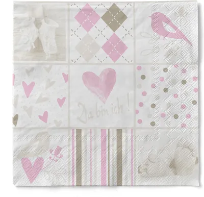 Produktbild von Sovie HOME Serviette Baby in Rosa-Weiß aus Tissue 33 x 33 cm, 3-lagig, 20 Stück - Taufe, Baby-Shower