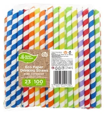 Produktbild von Papierstrohhalme für Bubble Tea, verschiedene Farben, 12 Stück pro Packung, 230 mm Länge, 100 Stück pro Packung.