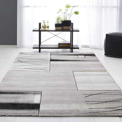 Productafbeelding van Unyqoos® Modern grijs vloerkleed, 160x230 cm – Tegelpatroon, 12 mm poolhoogte, 100% polypropyleen, gemakkelijk te onderhouden, geschikt voor woonkamer en vloerverwarming, Standard 100 gecertificeerd