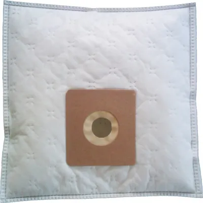 A white vacuum cleaner bag with a brown cardboard insert and a circular opening.