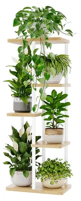 Produktbild von Blumenständer, Pflanzenständer, Pflanzenregal, Blumenständer, Blumenständer aus Holz, 5-stöckig, Metall, Garten, Ecke, Balkon, Wohnzimmer (weiß)