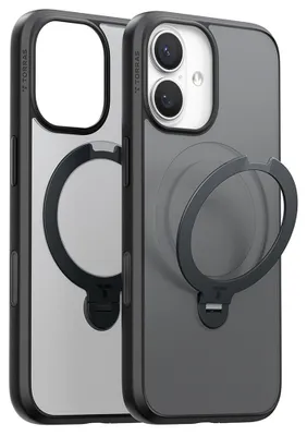 Image de TORRAS Ostand Spin Series Étui pour iPhone 17 Noir - Béquille stable à 360°, MagSafe, protection militaire avec protection de la caméra et des boutons, dos mat