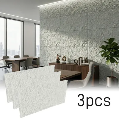 Obrázek produktu pro Nástěnné panely UISEBRT s elegantním vzhledem kamene, tloušťka 3 cm, 3 kusy krémově bílýchPolyuretanpanelů pro individuální úpravu stěn, model A
