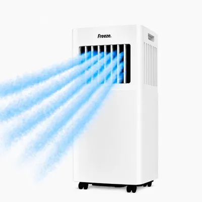 Produktbild von Freeze. seven 7000BTU Mobile Klimaanlage Weiß – Monoblock-Klimagerät mit LED-Display & Fernbedienung, Timer und Sleep‑Modus, verstellbarer Luftauslass, Kindersicherung, Rollen, inkl. Abluftschlauch & Fensterkit