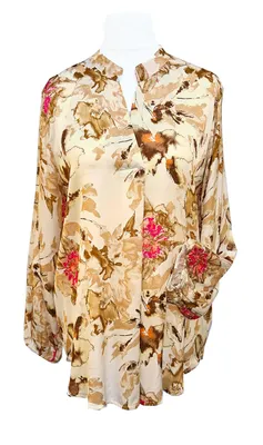 Produktbild von SAISON Tunika Herbst Blume Beige Rot 42 / 44 Langarm Bluse Feminin