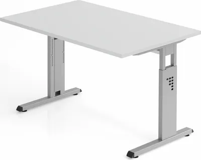 Produktbild von Sitz-Steh-Schreibtisch Juhani | Grau | Breite 120cm | Höhe 65-85cm | stufenlos höhenverstellbar | Rechteckform