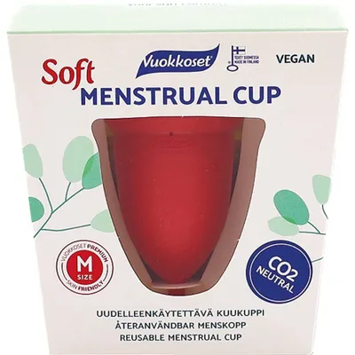 Zdjęcie produktu dla Kubeczek Menstruacyjny Vuokkoset SOFT Rozmiar M | 1 szt. | TPE Medyczne, Miękki, Wegański | EKO Ochrona do 12h | Niewidoczny Komfort