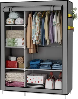 Produktbild von Kleiderschrank Faltschrank Wäscheschrank Stoffschrank mit 5 Fächern 105x45x170cm Grau
