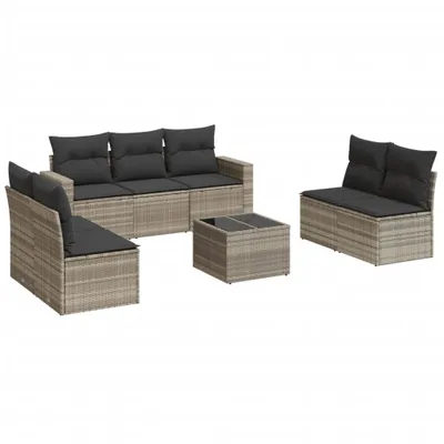 Produktbild von vidaXL 8-tlg. Garten-Sofagarnitur mit Kissen Hellgrau Poly Rattan