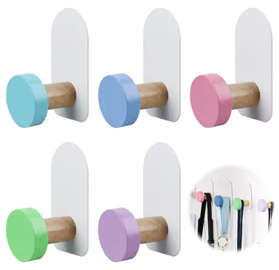 Image de Crochets muraux colorés, crochets pour serviettes, crochets adhésifs, porte-serviettes sans perçage, crochets muraux, crochets pour vestiaire pour la salle de bains, la chambre, la cuisine, le salon, crochets pour vêtements d'enfants