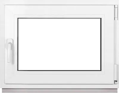 A white plastic window frame with a clear glass pane, shown from the front.