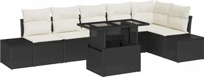 Produktbild von Möbel Gartensofa-set mit Kissen 7er Set,multifunktional& Moderne - Schwarz Poly-Rattan - Gartenmöbelset CLORIS9484617