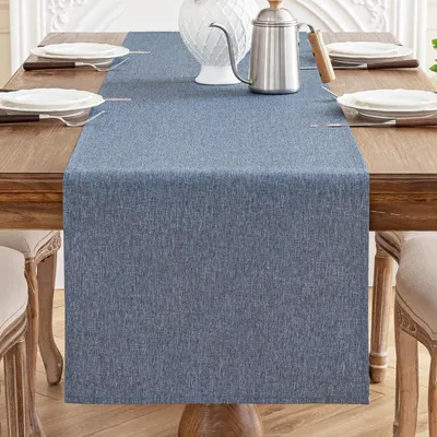 Produktbild von Tischläufer Blau 40x140cm Leinen-Optik Abwaschbar Wasserabweisend Kratzfest Polyester