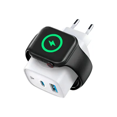 Imagen del producto de Cargador alkaya Nexus 3 en 1 de 22W. Tecnología GaN, doble puerto, color blanco