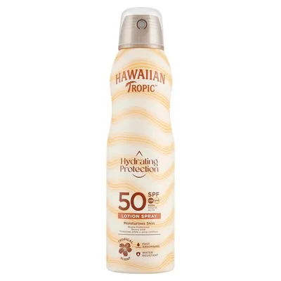 Produktbild von Hawaiian Tropic | Hydrating Protection Sunscreen Lotion-Spray LSF 50 UVA + UVB Schutz, 220 ml, tropischer Duft, wasserfest, vegan