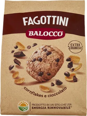 Produktbild von Balocco Fagottini Biscotti Integrali Vollkornkekse Kekse Biscuits mit Cornflakes Vollkorn Haferflocken und Schokoladenstückchen 700g