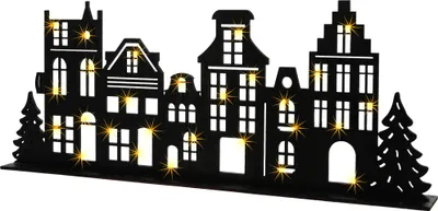 Obrázek produktu pro LED zimní vesnička osvětlená ze dřeva - cca 57 x 22 cm - řada domků dekorativní displej XXL v černé barvě