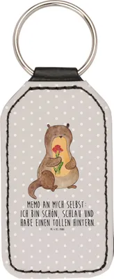 Produktbild von Mr. & Mrs. Panda Schlüsselanhänger Otter Blumenstrauß - Grau Pastell - Geschenk, anhänger für schlüssel, Süß, Mit Spruch, Taschenanhänger, Seeotter, schlüsselbund