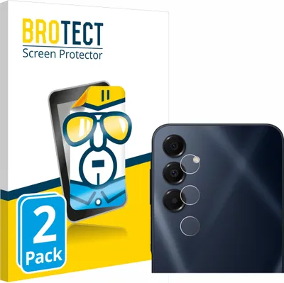 A product package for screen protectors, with a graphic of a phone and a cartoon character wearing sunglasses, and a separate image of a smartphone camera module with screen protectors applied.