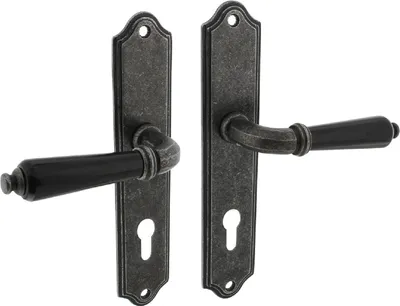 Produktbild von Antik graue Langschildgarnitur Stuttgart Türdrücker Zamak Landhausstil Griffstück schwarz Profilzylinder