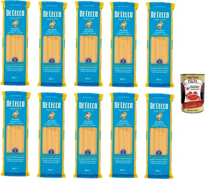 Produktbild von De Cecco bucatini piccoli N°14 100% Italienisch Pasta Nudeln 10x 500g + Italian Gourmet Polpa 400g