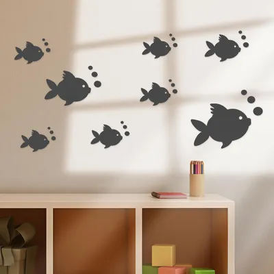 Zdjęcie produktu dla Naklejki ścienne 3D z akrylu, motyw ryb i baniek, naklejki lustrzane, wodoodporne, samoprzylepne, ekologiczne naklejki ścienne do dekoracji sypialni, salonu i łazienki (czarne)
